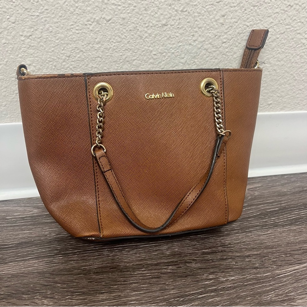 Calvin Klein brown gold mini shoulder purse bag solid basic preppy gift tiny